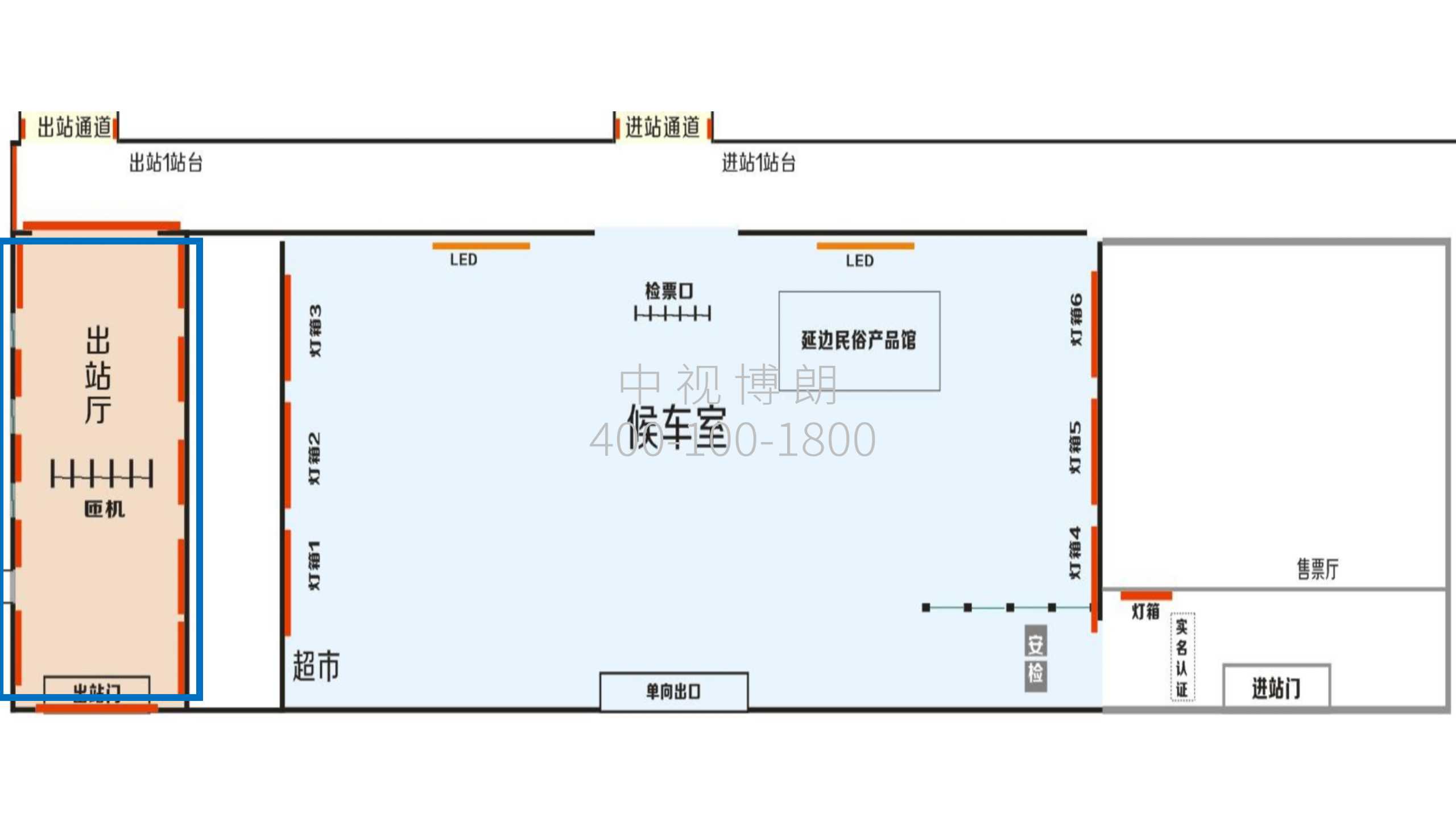 Реклама на вокзале Янцзы-Набор световых коробок на восточной и западной стенах вестибюляТочечная диаграмма
